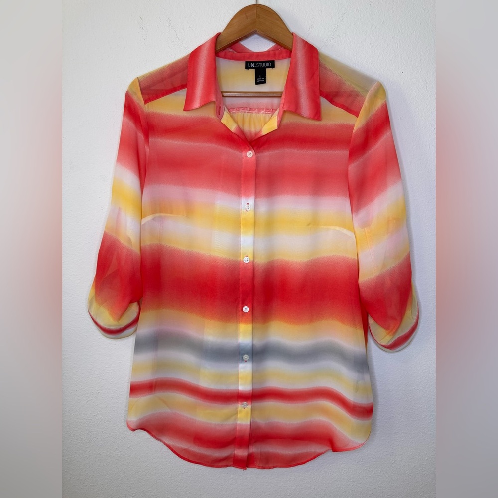 I.N. Studio Women's Vibrant Striped Button Down Shirt